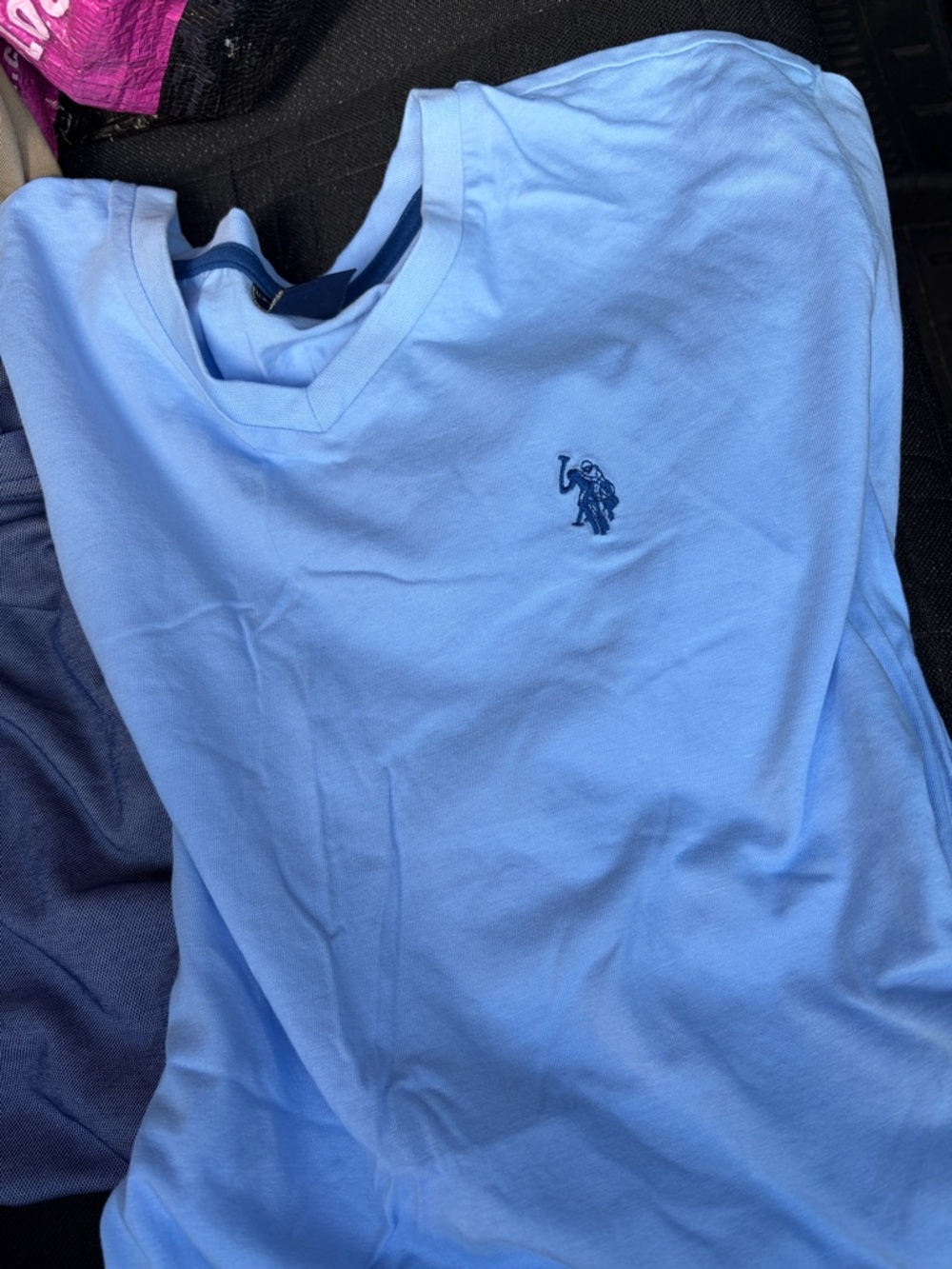 Men's Light Blue V-Neck Shirt with Embroidered Logo